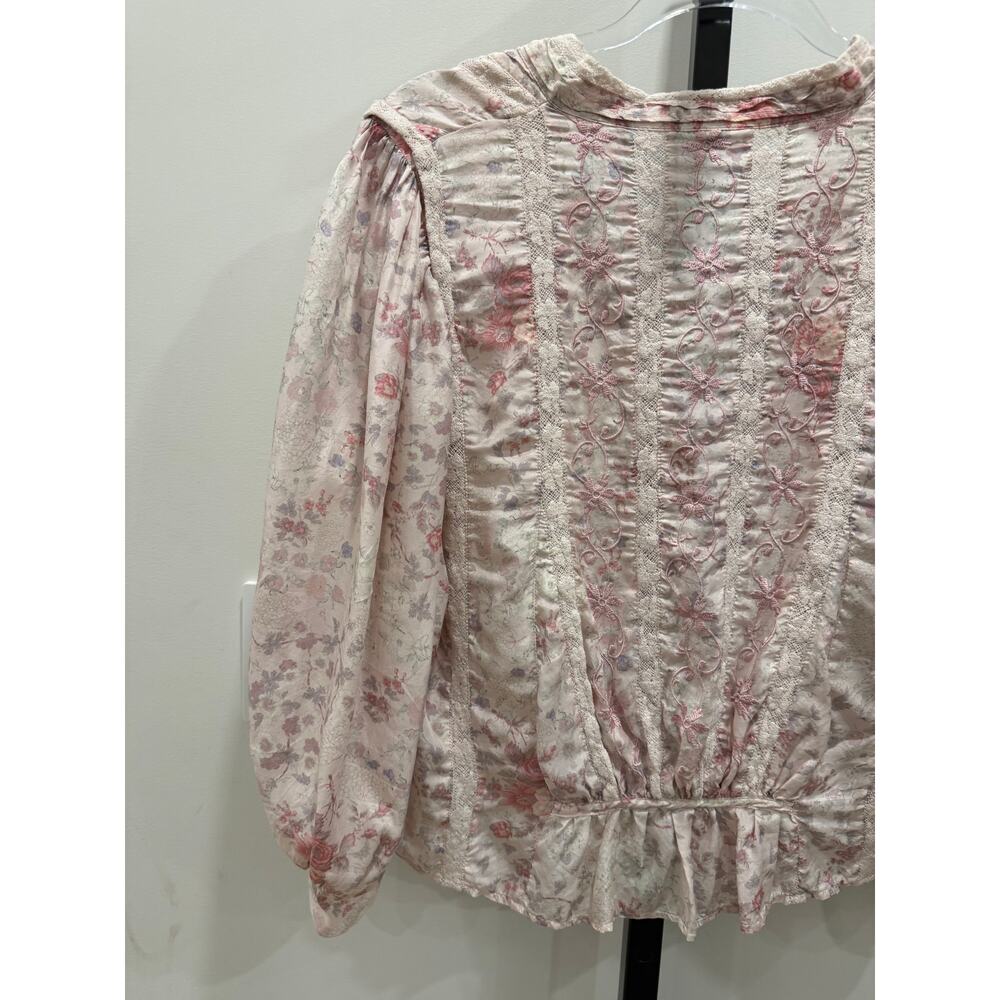 LoveShackFancy - Pink Floral Print Blouse - Womens Small - Picture 8 of 11